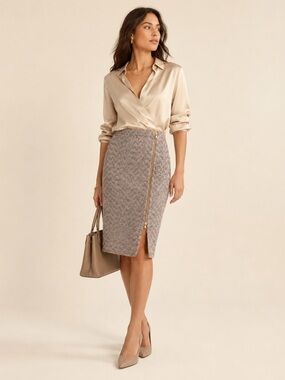 J.Crew Metallic Tweed Gold Zip Pencil Skirt Office Siren NWT Sz 00
